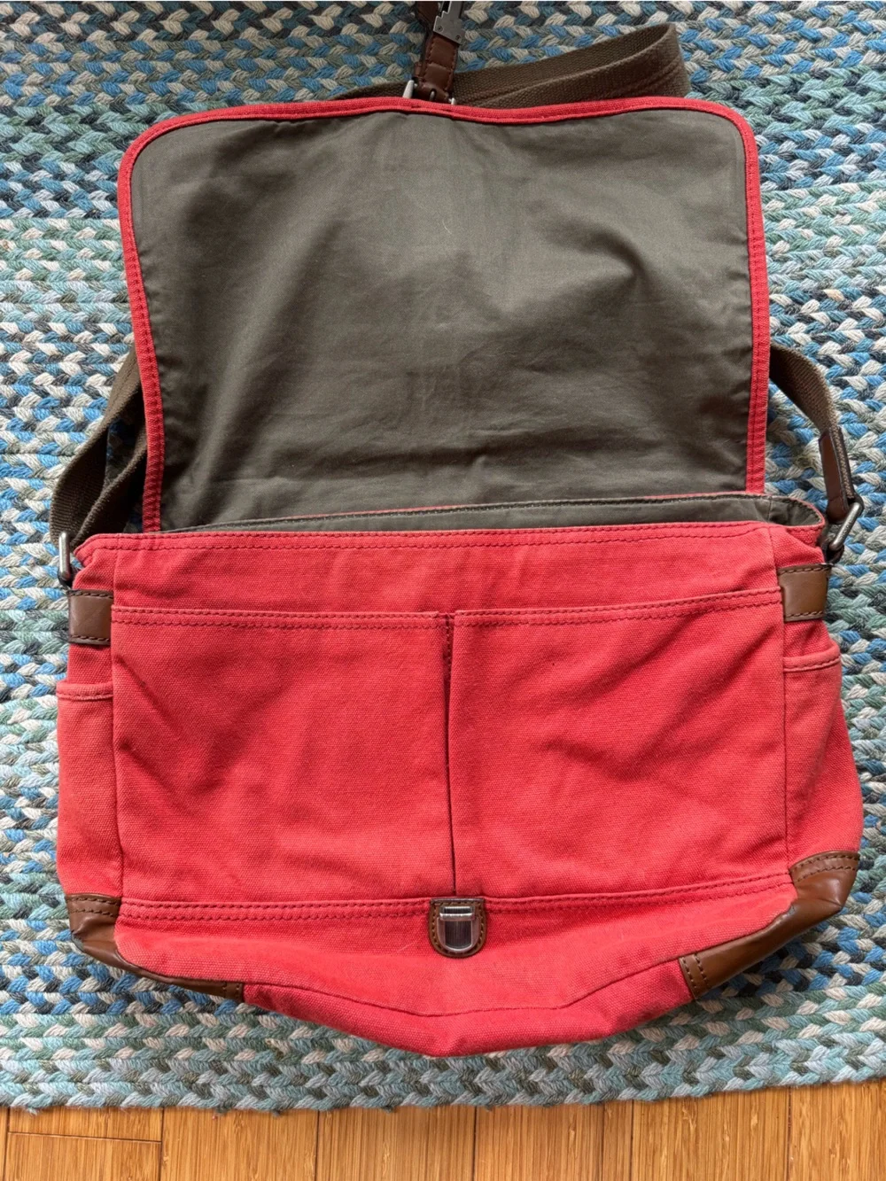 Fossil Canvas Messenger Bag with Brown leather Trim